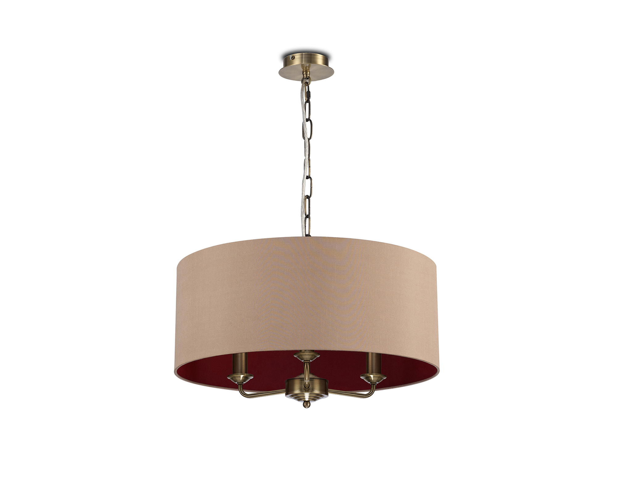 Banyan 50cm 3 Light Pendant Antique Brass, Antique Gold/Ruby DK0045  Deco Banyan